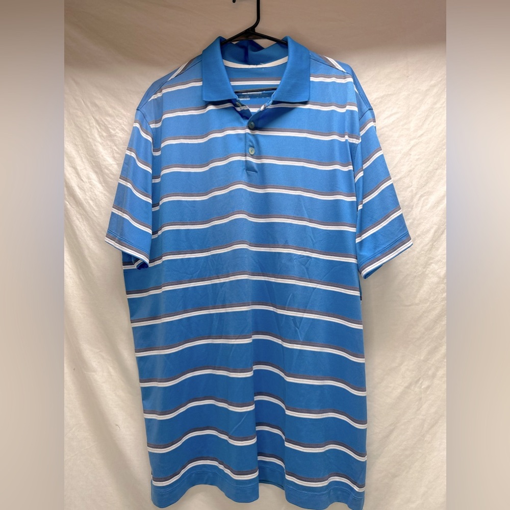 Nike Mens Polo Large Blue‎ Ultra Stripe Dri Fit Short Sleeve Golf Shirt L 508327